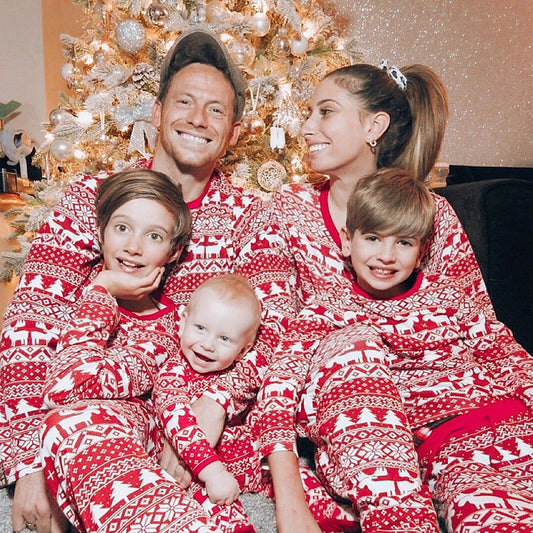 Matching Family Christmas Pajamas - Classic Elk Red Print